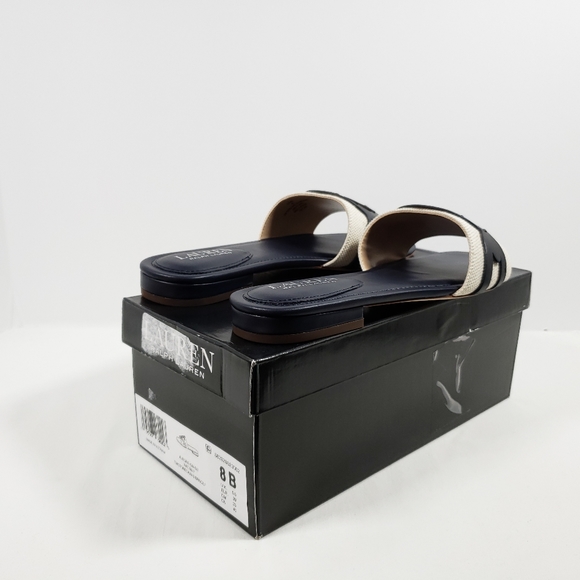 Lauren Ralph Lauren Alegra Canvas & Leather Mules - Navy Blue 8B - Picture 2 of 4